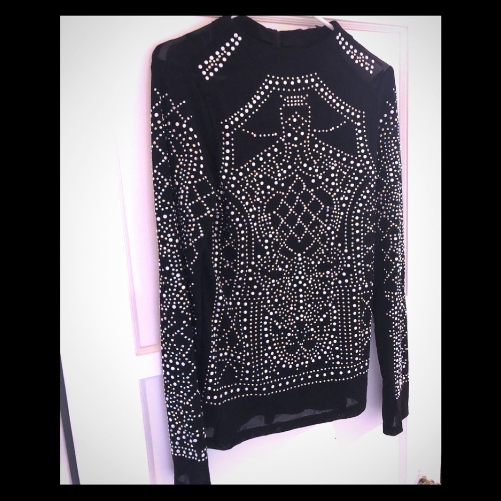 NWT Black sheer long sleeved glam top